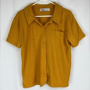 FREE PEOPLE FP BEACH Golden Mustard Gauzy Terrycloth Button Front Size Small